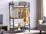 Rustic Wooden Clothes Garment Rail Open Hanging Display Shelf Shoe Rack Entryway V767-JJ-ZY728