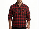 Mens Flannelette Long Sleeve Shirt 100% Cotton Authentic Flannel - Half Placket - Red V563-FS-HP20-90-7XL