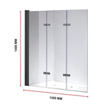 3 Fold Black Folding Bath Shower Screen Door Panel 1300mm x 1400mm V63-831511