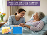 EQUIPMED 4 Function Medical Bed, w/ Mattress & Over Bed Table, Easy Manual Adjustable Back and Leg V219-BNSADBEQM03A