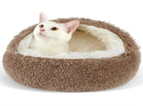 Brown Winter Long Plush Round Donut Cat XL Size Dia 60CM - Soft Fluffy Semi-Enclosed Pet Cave V888-ELOSUNG52472