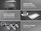 Cefito 914x762mm Stainless Steel Kitchen Bench w/ Splashback Work Table Prep Bench Commercial 430 SSKB-430S-WHEEL-36-30