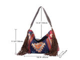 Bohemian Style Canvas Hobo Bag with Tassels & Geometric Print - Large Capacity Shoulder Bag V888-ELOSUNG29790