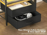 Black and Brown Nightstand with LED Light, Charging Station, and Storage - 60x40cm V178-59300