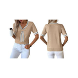 Women's knitted top, summer chic V-neck short sleeved sweater shirt, daily wear, blue M V1366-AZ2-W-14428