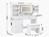 Artiss Dressing Table Vanity Desk Set Stool LED Charging Station White FUR-AG-DRESS01N-WH-AB