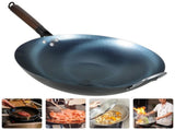 Heavy Duty Round Bottom Iron Wok with Wooden Handle - Stir Fry Pan for Daily Cooking and Kitchen Use V1370-AZ4-14111