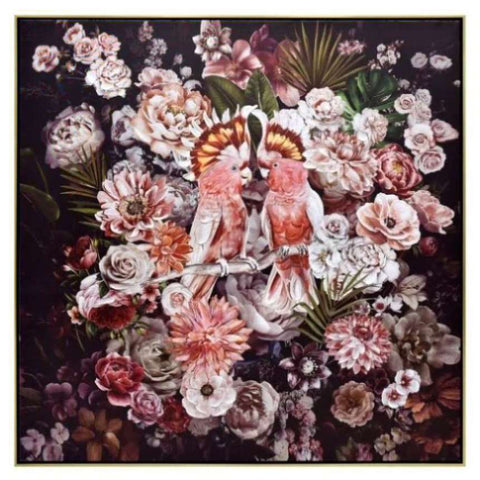 100X100cm Cockatoo Romance Gold Framed Canvas Wall Art V411-SOK-HMTWF-22586SD