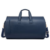 Blue PU Leather Travel Duffel Bag - Large Capacity Waterproof Suit Bag with Shoe Compartment V888-ELOSUNG11572