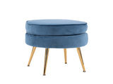Ottoman Foot Stool Velvet Fabric Metal Leg Round NAVY BLUE V274-FT-VST-1596-NV