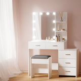 Artiss Dressing Table Set Stool 12 LED Bulbs White Dale FUR-V-DRESS02-LED-WH-AB