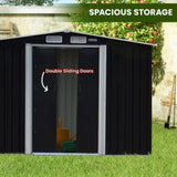 Wallaroo 10x8ft Zinc Steel Garden Shed with Open Storage - Black GSS-BSW-108O-BK