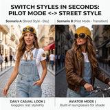 Aviator Style Baseball Cap with Integrated Goggles,Retro Pilot Style Hats Canvas Baseball Cap with V1107-922-93509-BLK