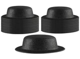 24x GLITTER BOWLER HAT Fancy Party Plastic Costume Cap Fun Dress Up Sparkle BULK - Black V563-24GLTRBWLRHAT-BLK