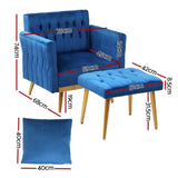 Artiss Armchair Ottoman Accent Chair Pillow Velvet Blue UPHO-F-ARM-FS-01-VEL-BU