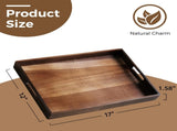 Acacia Wood Serving Tray with Handles, 17 Inch Wooden Tray for Ottoman, Breakfast, Lunch, Dinner, V1258-DP02-C-597