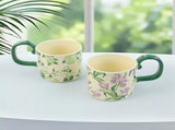 2X High-Fired Ceramic Porcelain Mug Set with Lid 400ml Vintage Floral Tea Spoon GREEN V274-HA-LA-P0024826-MUT