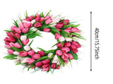 15" Artificial Tulip Wreath for Front Door Spring Summer Silk Flower with Green Leaves,All-Season V1366-AZ2-W-16383