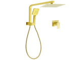 WELS Brushed Gold Twin Shower 8" Rain Head Handheld Diverter Wall Arm Square Mixer V1233-A702GHS002M4CGKSS108GKSQ201G