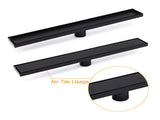 Matt Black 600mm Tile Insert Linear Shower Grate Floor Drain 50mm Waste Outlet V1233-LGTI02A600BL