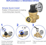 RV Water Pressure Regulator Valve, Adjustable Water Pressure Reducer with Gauge and Inlet Screen V1258-DP02-C-2439
