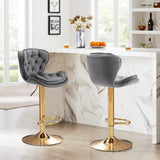SERENIT Swivel Bars Set of 2 Counter Height Barstools with Back Velvet Upholstered Adjustable V255-GP2210R-GREY