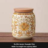 Ru Kiln tea jar, blue-and-white ceramic canister, airtight tea storage, floral tea container, V1102-122-23629-CYN-1
