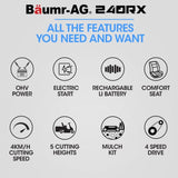 BAUMR-AG 24" Ride On Lawn Mower, Lithium Electric Start System, 6HP 224cc, 5 Cut Heights, Catcher V219-MOWRIDBMP24A