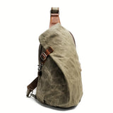 Vintage Waxed Canvas Crossbody Sling Bag with Crazy Horse Leather, Large Capacity Chest Pack, V1232-RBBB-003