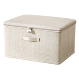 Beige Fabric Storage Bin with Password Lock, Foldable Lightweight Organizer for Clothes, Underwear, V1369-AZ3-W-15700