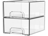 2-Pack Stackable PET Clear Makeup Organizer Drawers - Multi-Purpose Desktop Storage Case for V888-ELOSUNG18469