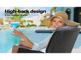 Gardeon 2PC Recliner Chair Sun lounge Wicker Lounger Outdoor Furniture Adjustable Black ODF-RCL-RW-CHOTM-BKX2