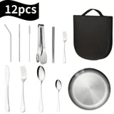 Silver Black Yellow stainless steel cutlery set, 12 piece cutlery, picnic cutlery set, camping V1347-122-YEL-20833