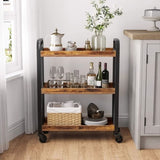 Rustic Brown Kitchen Trolley Rolling Cart with Steel Structure V178-64713