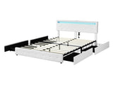 Levede Queen Bed Frame RGB LED PU 4 Drawer USB BF1051-Q-WH