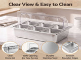 5-Star Chef 6 Pan Food Serving Display Stainless Steel Cooler Platter with Clear Roll Top Cover FD-6PAN-LID-SS