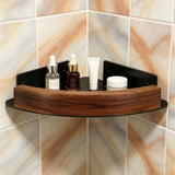 Solid Walnut Corner Shelf for Bathroom No Drilling - Triangular Shower Shelf Wall Mounted with V1366-AZ2-W-12922