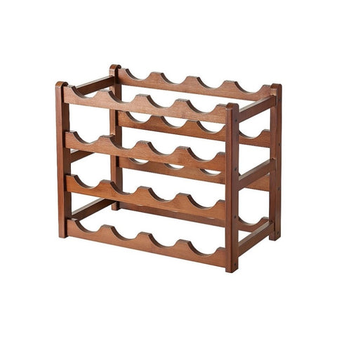 Bamboo Wine Rack Free Standing 15 Bottles with 6 Glasses Holder Storage in Brown V63-952231