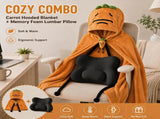 Carrot Hooded Blanket with Black Memory Foam Lumbar Support Pillow, Cozy Wearable Throw Blanket and V888-ELOSUNG54179