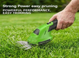 cordless grass shear, hedge trimmer, 2-in-1 garden tool, electric pruner, handheld trimmer, V1102-119-54021-GRN-M