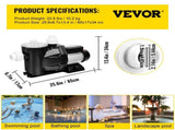Swimming Pool Filter Pump 2.5HP, 1850W Swimming Pool Pump 148GPM, Single Speed Filter for Spa Water V952-SPP250EYYCB000001V3