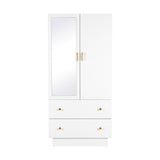 Artiss LED Wardrobe Cabinet Clothes Storage with Mirror 2 Drawers Hanging Rail FUR-AE-WR01-MIR-WH-AB