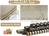 Wrapping Paper Set - 6s Gold & Black Christmas - Includes Ribbon & Stickers - 43x300 cm Per V1188-ZXY-131-380