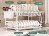 CARLA HOME 2-Tier Dish Drying Rack with Drainage Tray, Utensil Holder, Cup Hooks & Cutting Board V178-36160
