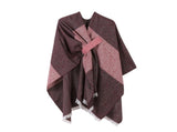 Bohemian Faux Cashmere Shawl, Unique Striped Trim Tie Dye Pattern, Deep Red V1221-XM-LB2157-ZS57