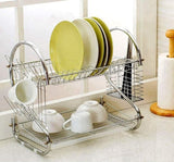 2 Tier Dish Rack with Drain Board for Kitchen Counter and Plated Chrome Dish Dryer Silver 42 25,5 V178-12689