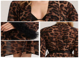 Women's Sexy Leopard Long Sleeve Print Satin Robe - Breathable Luxury Satin Chiffon Housecoat & Long V888-ELOSUNG49236