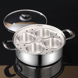 Egg Poacher Cookware, NonStick 4Cup Poached Egg Maker Pan with Glass Lid, Stainless Steel Rust V1370-AZ4-16676