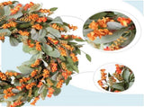 20 Inch Fall Wreath Harvest Orange Flowers Grain Wreath for Front Door, Everyday Lamb Ears Leaves V1258-DP02-C-2680