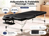Zenses Massage Table 70cm Portable 2 Fold Aluminium Beauty Bed Black MT-ALUM-2FOLD-BK-70